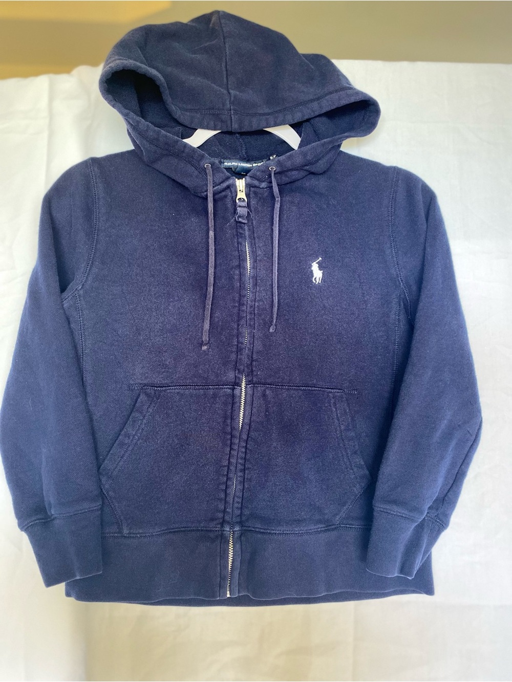 Ralph Lauren Sport navy blue cotton fleece full zip hoodie pockets small kids